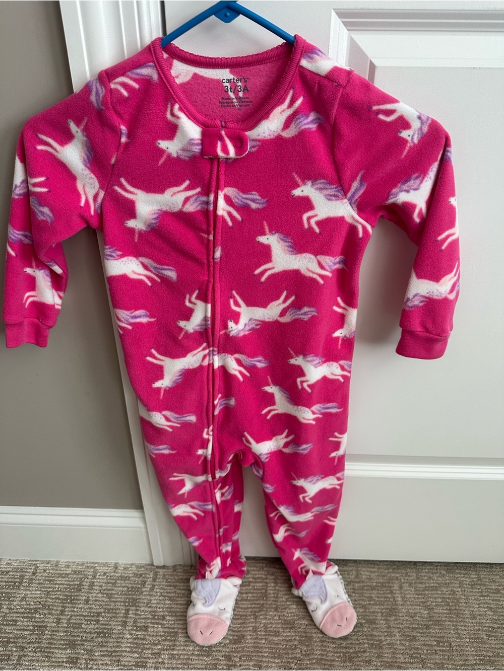 Carter's Hot Pink Unicorn Fleece Footed One-Piece Pajamas 3T